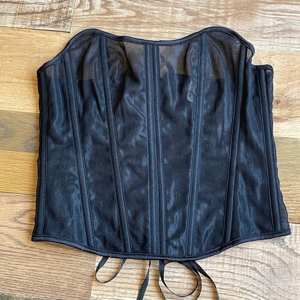 Blk Corset Top M Goth Coquette Fairy Grunge Lace Up Bustier